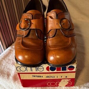 Vintage Connie women’s  Brown Leather Buckle chunky heel Slip-On  size 7 M